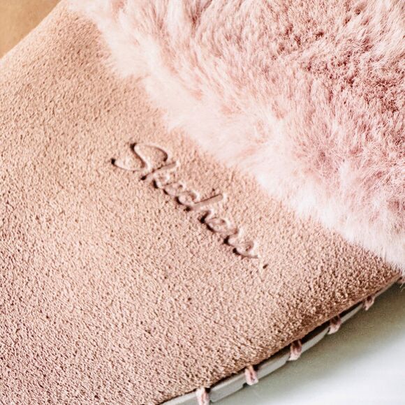 Skechers Slippers Women's Size 9 Blush Pink Suede Faux Fur Slip On Mule NEW - Picture 4 of 11